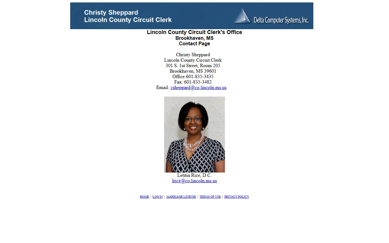 Lincoln County Circuit Clerk Delta contact page with office address and phone