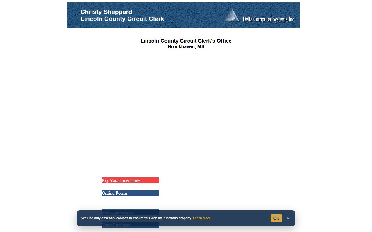 Lincoln County Circuit Clerk online court records landing page