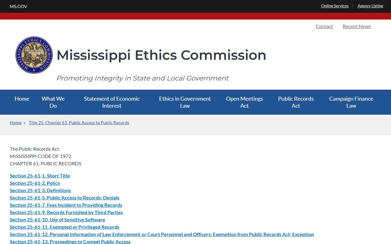Mississippi Public Records Act page covering Lincoln County court records access