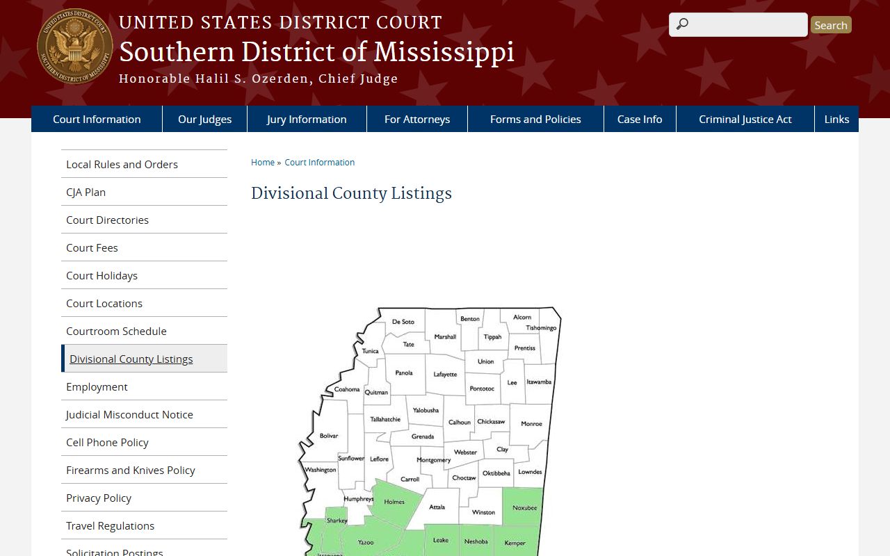 Southern District of Mississippi divisional listings for Lincoln County circuit court records