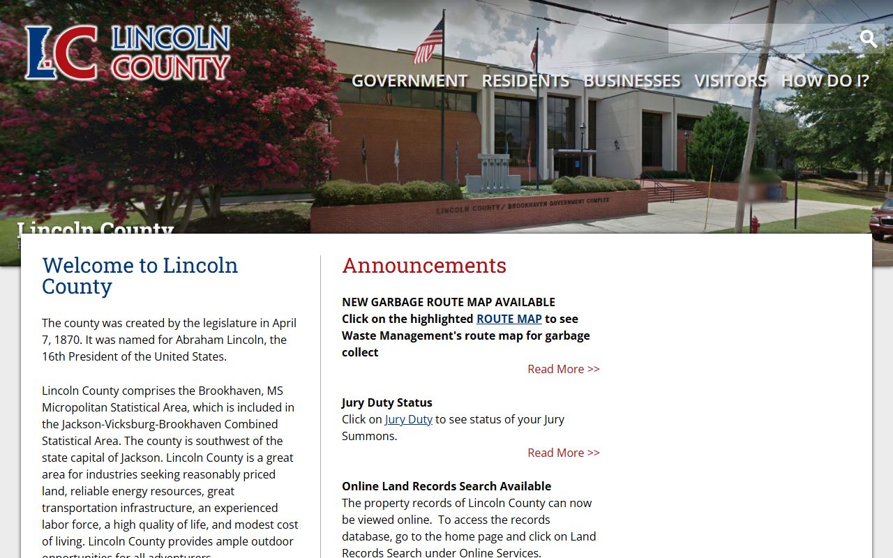 Lincoln County official homepage with court and county overview