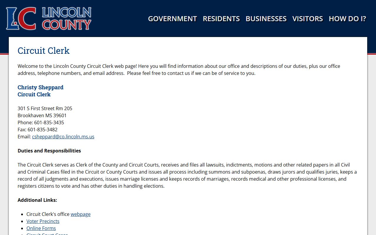 Lincoln County Circuit Clerk page for court records access