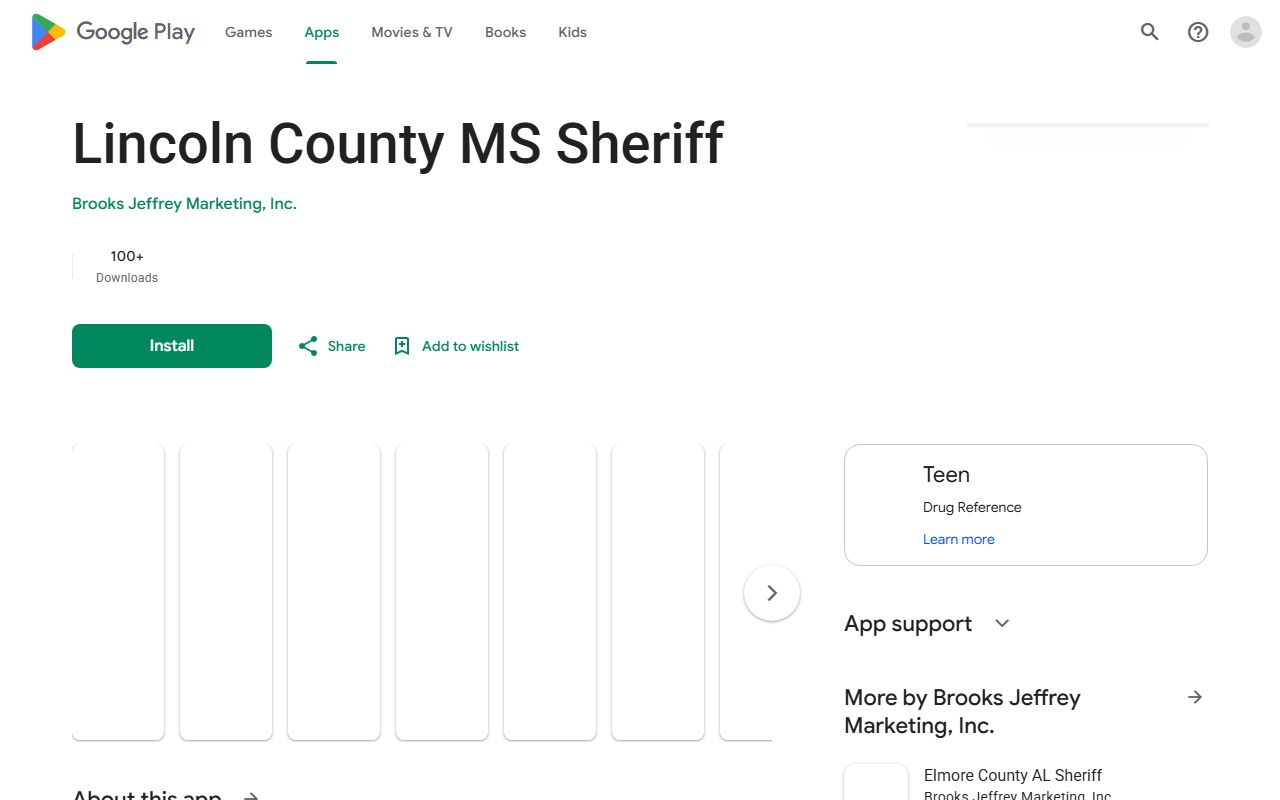 Google Play listing for the Lincoln County MS Sheriff inmate records app