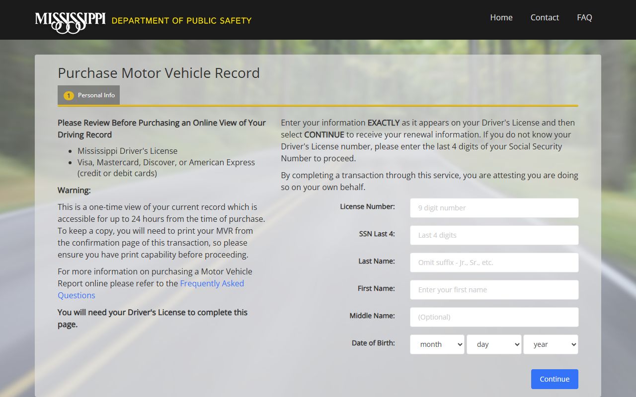 Mississippi DPS portal for Lincoln County traffic court records and driver history